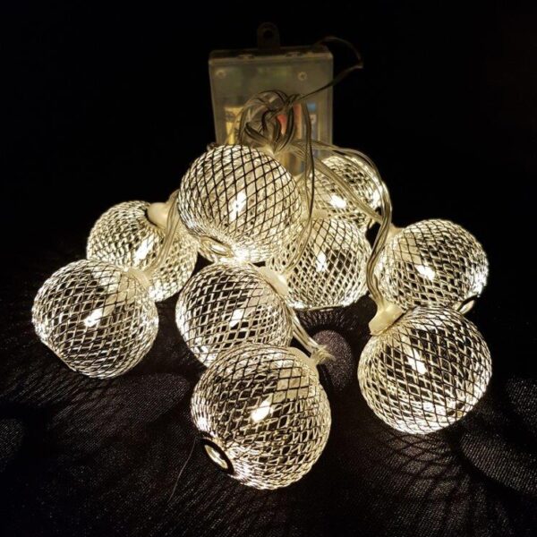 LED Silver Metal Mesh Ball Fairy Light String.